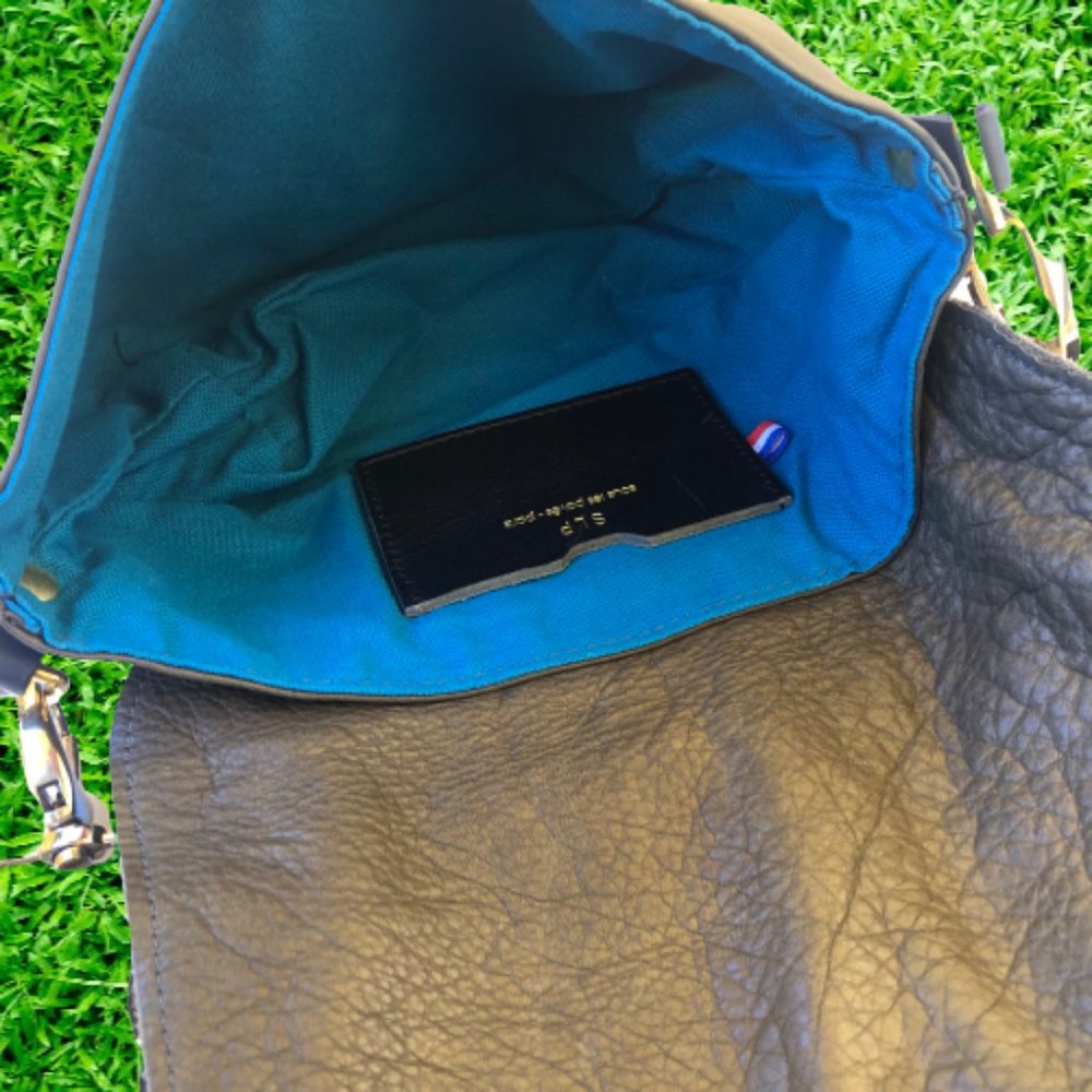Sous les Pavés Paris SLP Green Lambskin Handbag Crossbody Web Strap Bronze Cat - Picture 10 of 15